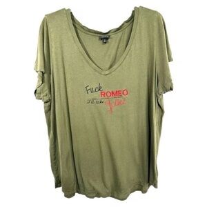 Torrid Plus Size 2X Top Pride Lesbian Olive Green Short Sleeve V Neck 513